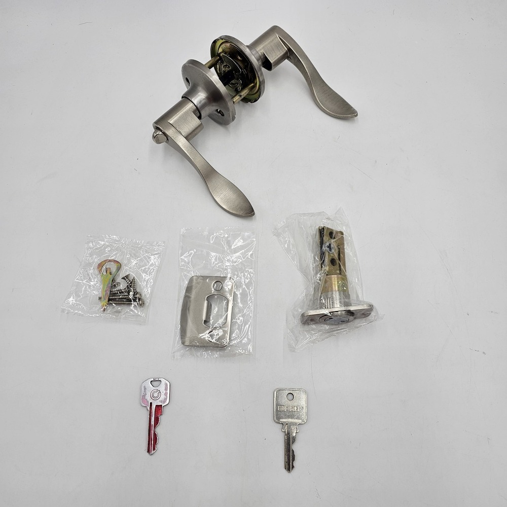 Tru‑Bolt Keyed Entry Lever Handle Set w/ Keys – Replacement Parts Satin Nickel
